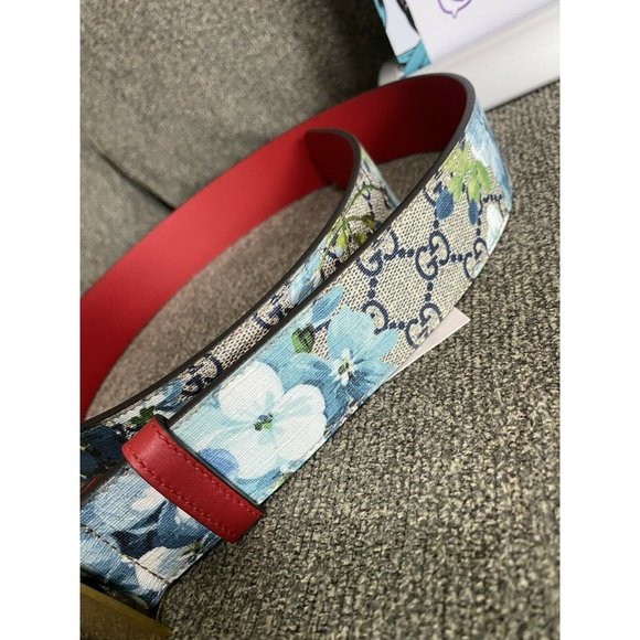 GUCCI Blooms Print Coated Canvas Belt Feline